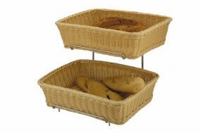 Rattan display basket with chrome stand - space saving