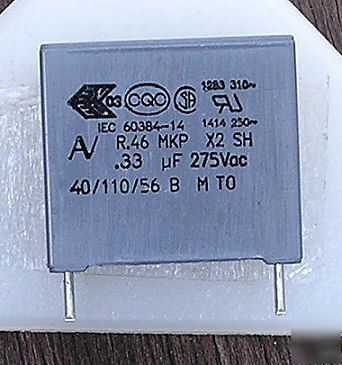 Capacitor X2 0.33UF, 330NF, 275V, p=15MM...lot of 25