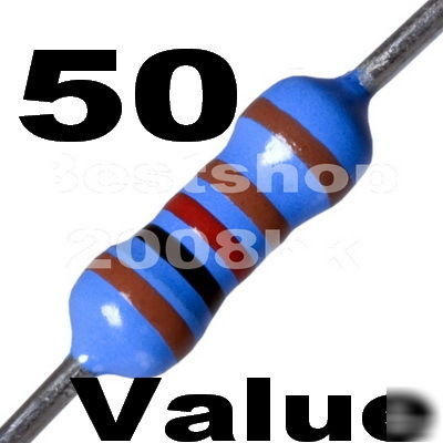 50 value 1/4W metal film resistors 1000PCS(1R~10MR) 1%