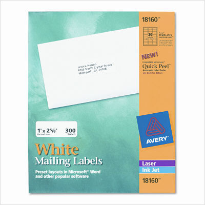 Ink jet mailing labels, 1 x 2-5/8, white, 300/pack