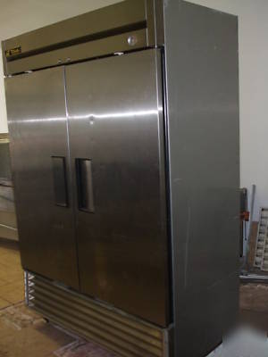 True freezer 2 door stainless recessed handles upright.