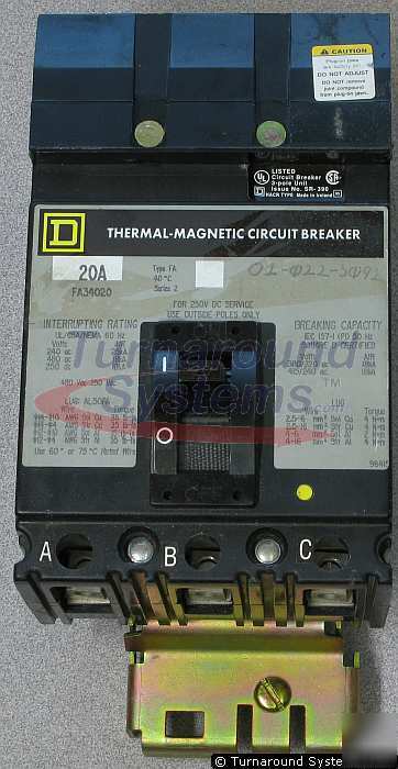 New square d FA34020 circuit breaker, 20 amp, i-line, 