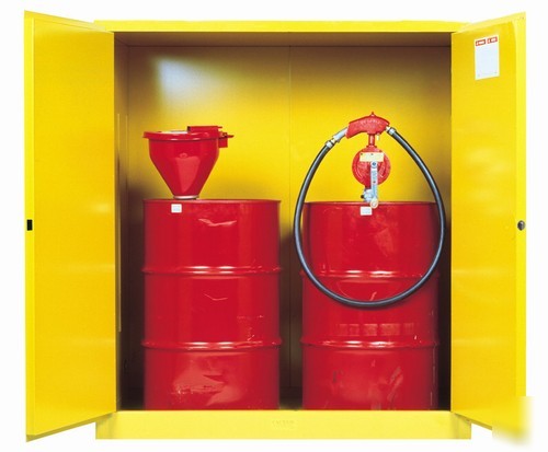 Justrite 110 gallon double vertical drum cabinet