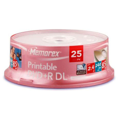 25 memorex 2.4X dvd+r printable dual layer blank discs