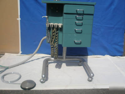 Dental mobil cabinet with operating unit and vac pkg.