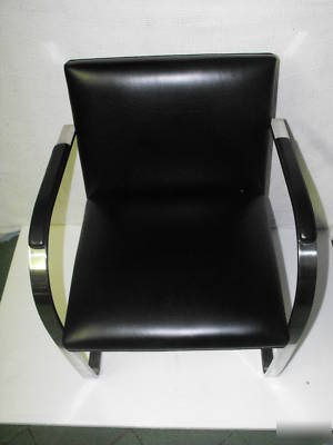 Knoll brno flat chrome frame side chairs--black leather