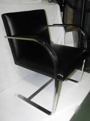 Knoll brno flat chrome frame side chairs--black leather