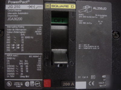 200A 600V square d circuit breaker JGA36200 