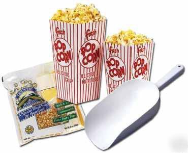 96 popcorn 6OZ salt ready pack, scoop & 100 .75OZ boxes