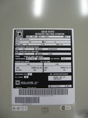 Square d altistart 75HP soft start motor controller