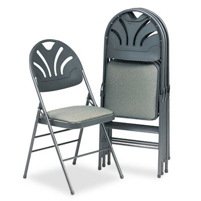 Fabric padded seat back folding chair, gray frame/gray