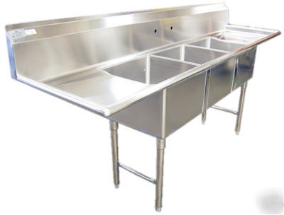 Cooler Depot 38" 3-Compartment Under Bar Sink – Commercial Kitchen With Faucet – NSF – Freestanding