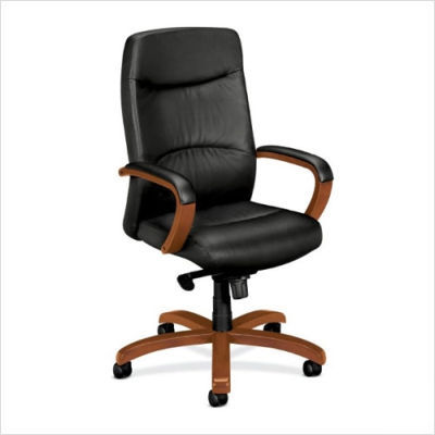 Black leather office chair high-back mahogany accent