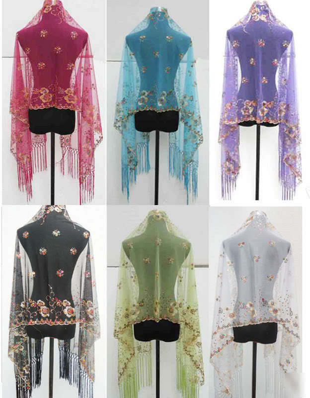 6 wholesale beautiful chinese embroidery shawl/scarf