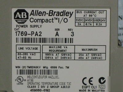 New allen bradley 1769-PA2 compact power supply unit * 