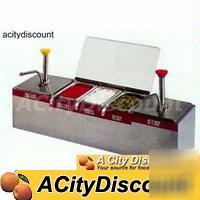 New s/s 2 condiment pump dispenser with 3 serving pans