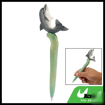 Dolphin style black ink ball pen wooden ball-point pen