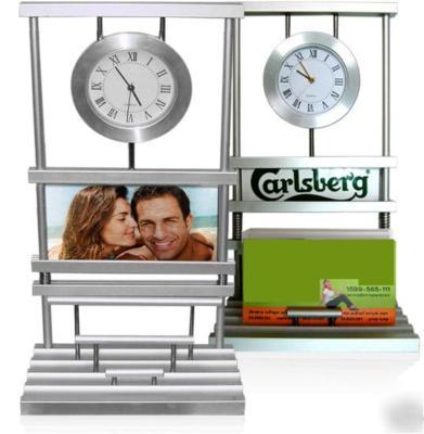 Promotional office desk clock, custom logo, card holder