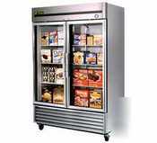New true full glass double door freezer, 49 cu ft