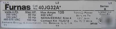 New furnas 40JG32A* sz 4 hd contactor 3PH 3P 135A open