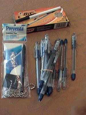 New lot of 24 ball point pens & counter pen w/chain w/w