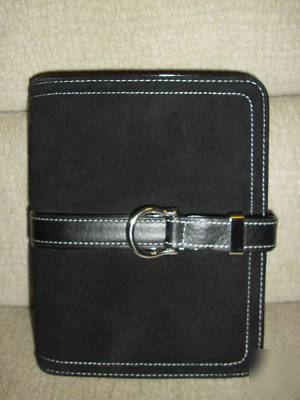 Franklin covey black suede & leather compact sz binder
