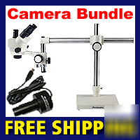 7X 45X stereo zoom microscope boom stand w 9M camera