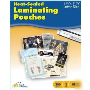 Royal sovereign letter laminator pouches - 200 pk. 3MIL