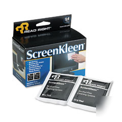 Screen kleen, alcohol free, wet/dry wipes, 14 twin pk/b