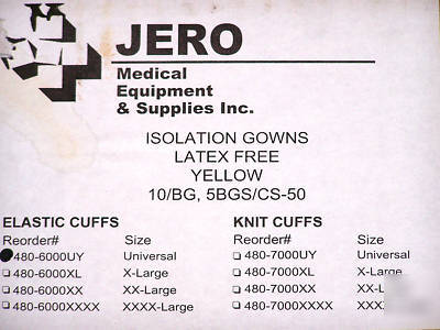  isolation gowns,yellow, universal 50CT case 480-6000UY