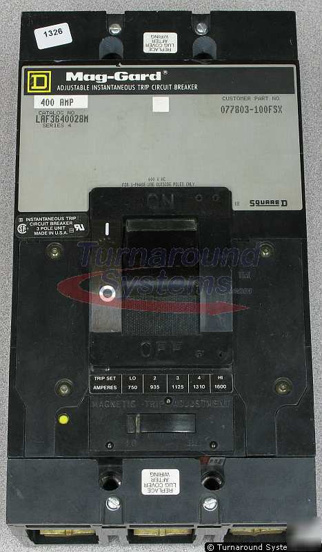 Square d LAF3640028M circuit breaker, 400 amp mag-gard