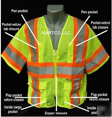 2W hi-viz # 7148 all mesh class 3 lime safety vest-lg