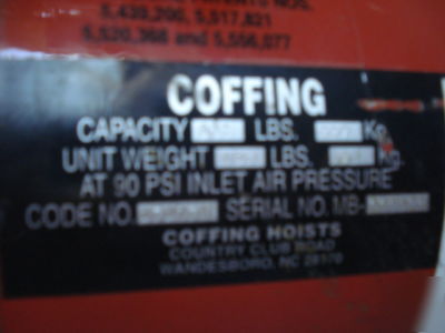Coffing pneumatic air operated hoist winch 