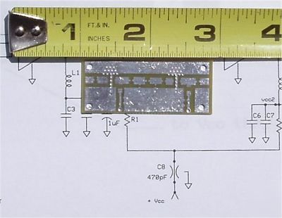 Pc bard for one mmic amplifier, ham, cb, vhf, uhf, uw 