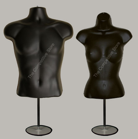 Torso male + female (waist long) w/ base mannequin blk