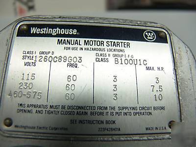 Manual motor starter control box westinghouse