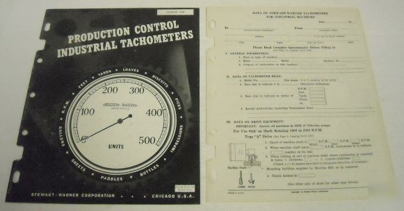 Stewart-warner 1956 industrial tachometer brochure, ins