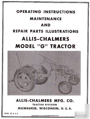 Allis chalmers g tractor operators-parts-maintenance