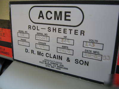Sheeter acme model 88 acme sheeter
