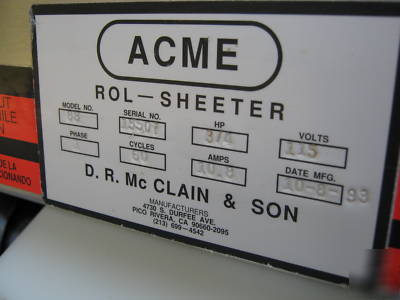Sheeter acme model 88 acme sheeter