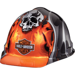 Harley davidson skull and flames construction hard hat