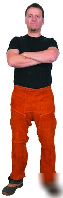 Red ram leather welding chaps - adjustable size