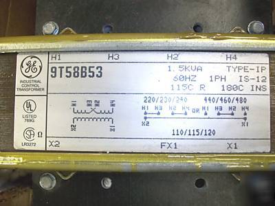 Ge 9T58B53 industrial transformer, 1.5KVA, type ip