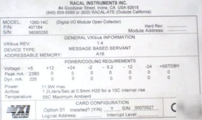 Racal 1260-14C 407164 96-channel digital i/o vxi module