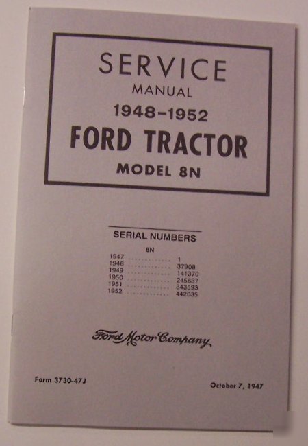 Ford 1948 - 1952 8N tractor service manual