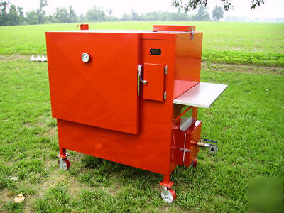 Bbq pit rotisserie smoker insulated gravity assisted