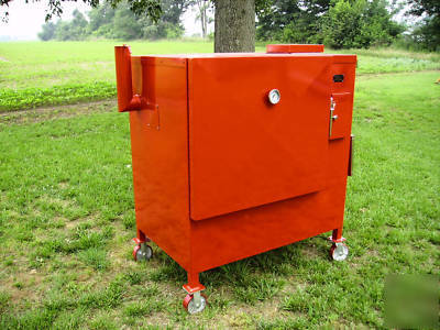 Bbq pit rotisserie smoker insulated gravity assisted