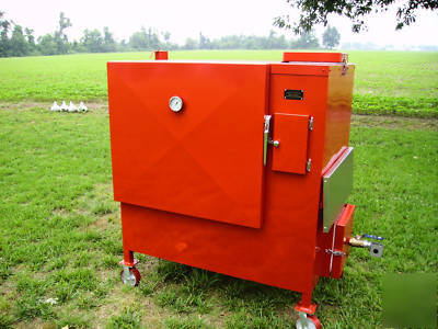 Bbq pit rotisserie smoker insulated gravity assisted