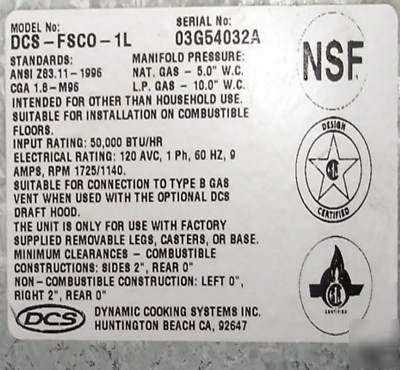 Used dcs nat. gas convection oven full size dcs-fsco-1L