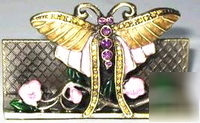 Pewter butterfly business card holder, purple with gems